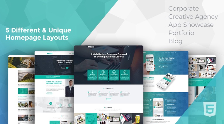 Bizzie - 5 different business homepages