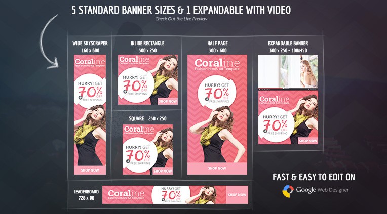 Five standard banner size and one expandable banner