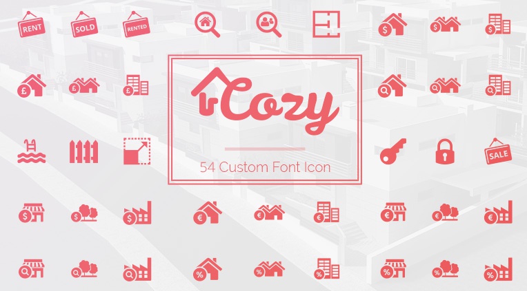 Custom font icon specially designed for Cozy Real estate Template with 54 icons